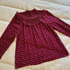 LOFT Maroon Mock Neck Floral Blouse M